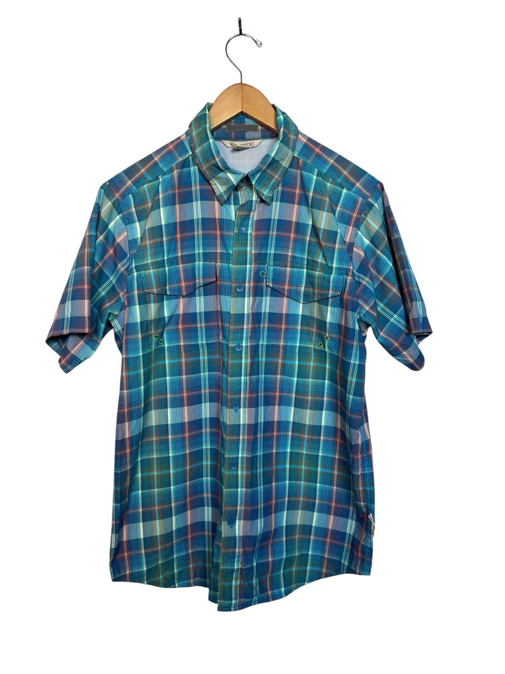ExOfficio Men’s M Vented Plaid Pattern Polyester/Nylon Short Sleeve Button Shirt